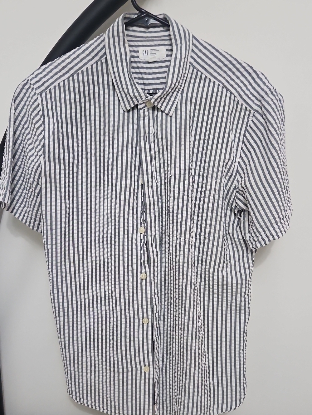GAP Men’s Short Sleeve Striped Button-Down Shirt - White & Grey